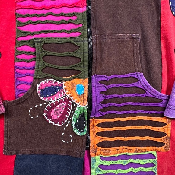 Boho Patchwork Hoodie Jacket‎ Women L Cotton Embroidered Festival Hippie Nepal - Picture 3 of 10